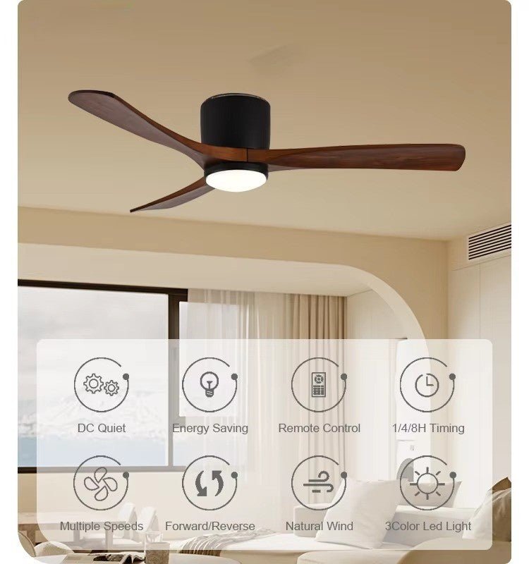 GS4342 52 - Inch Modern Flush Mount Ceiling Fan with LED Light - Ceiling Fan with Light - Aura Lighting - Azar Group
