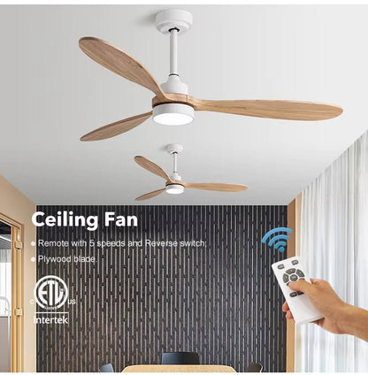 GS4345 - ABS 52 - Inch Modern Ceiling Fan with White Body and Light Wood Blades - Ceiling Fan with Light - Aura Lighting - Azar Group