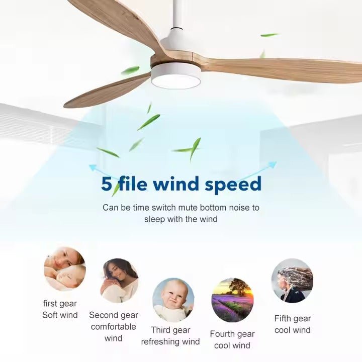 GS4345 - ABS 52 - Inch Modern Ceiling Fan with White Body and Light Wood Blades - Ceiling Fan with Light - Aura Lighting - Azar Group