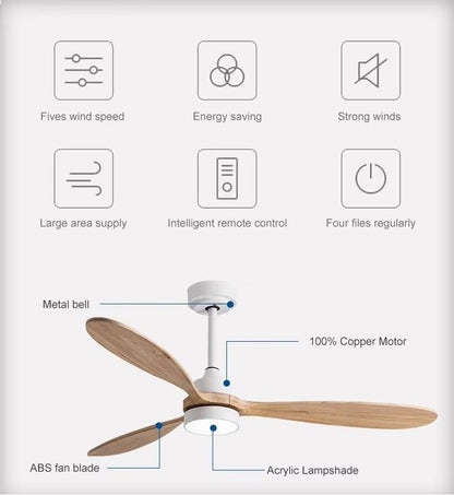 GS4345 - ABS 52 - Inch Modern Ceiling Fan with White Body and Light Wood Blades - Ceiling Fan with Light - Aura Lighting - Azar Group
