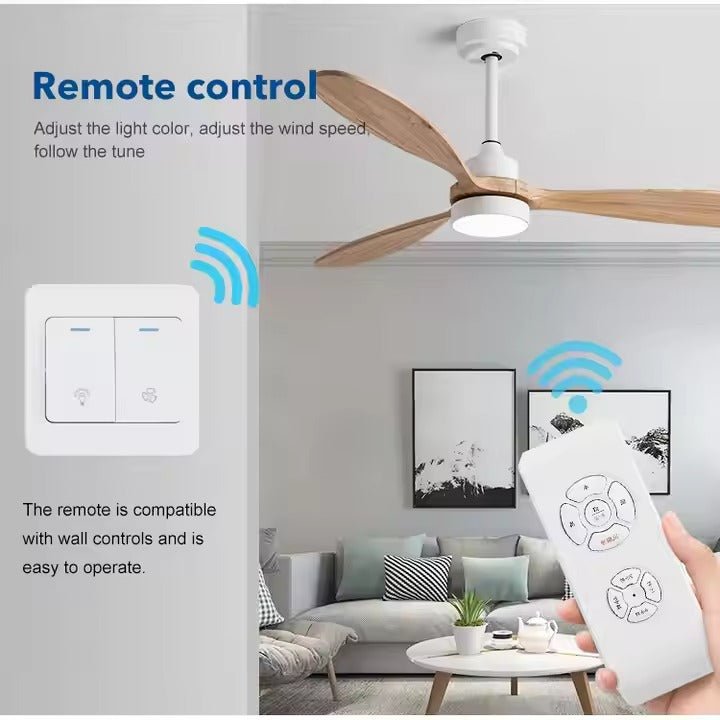 GS4345 - ABS 52 - Inch Modern Ceiling Fan with White Body and Light Wood Blades - Ceiling Fan with Light - Aura Lighting - Azar Group