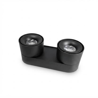 Aura Spotlight 12B021-2 20W 3000K black twin-head LED surface spotlight on white background