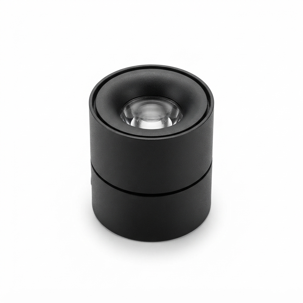 Aura Spotlight 12B021-1 10W 3000K black LED surface spotlight on white background