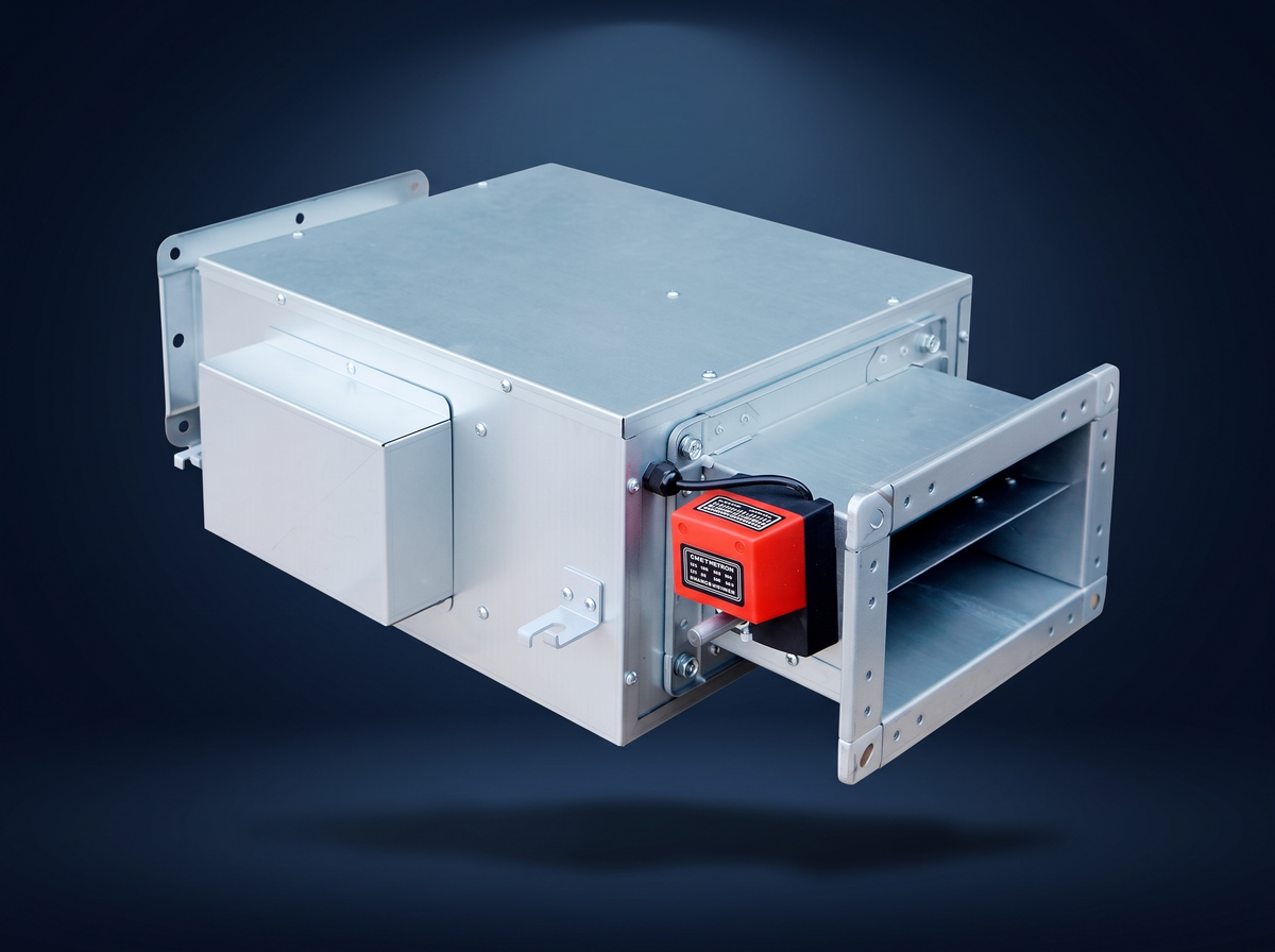 VEM NYYW90K intelligent inline duct fan with EC motor and fire damper actuator
