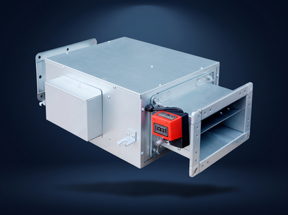 VEM NYYW90K intelligent inline duct fan with EC motor and fire damper actuator