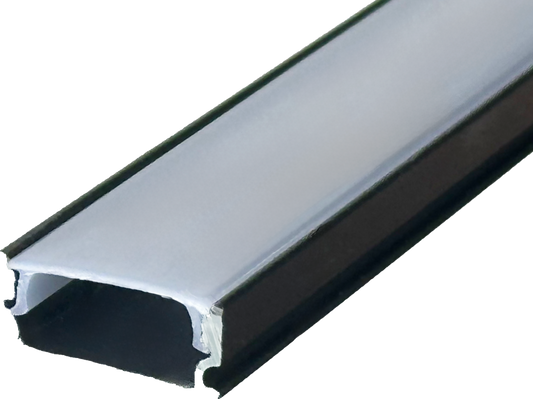 Aura Aluminum Black Profile 20×10mm Surface Mounted with Milky Cover