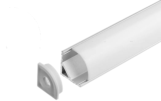 Aura Aluminum Silver Corner Profile 15.5×15.5mm Surface Mounted with Milky Cover
