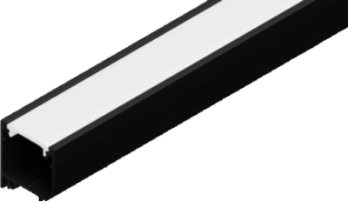 Aura Aluminum Black Profile 20×20mm Surface Mounted with Milky Cover