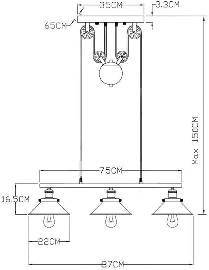 AUR-PEND-6048-3C Darleen 3-Light Black 42-inch Chandelier