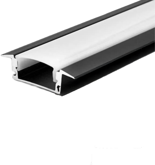 Aura Aluminum Black Profile 17×07mm Recessed Mounted with Milky Cover