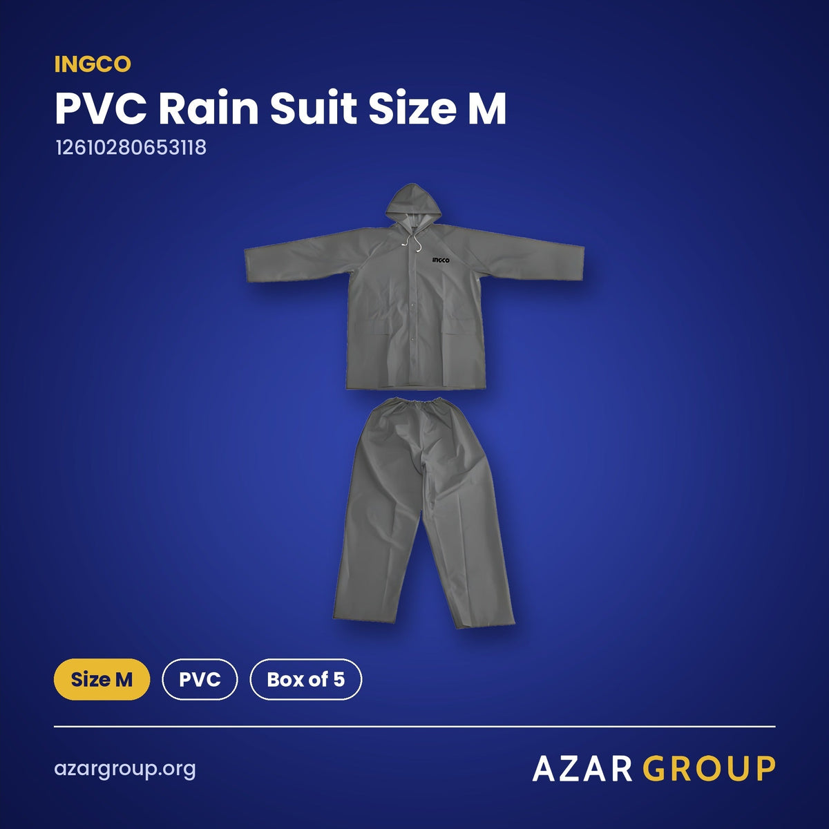 INGCO 12610280653118 PVC Rain Suit Size M – Size M, PVC, Box of 5