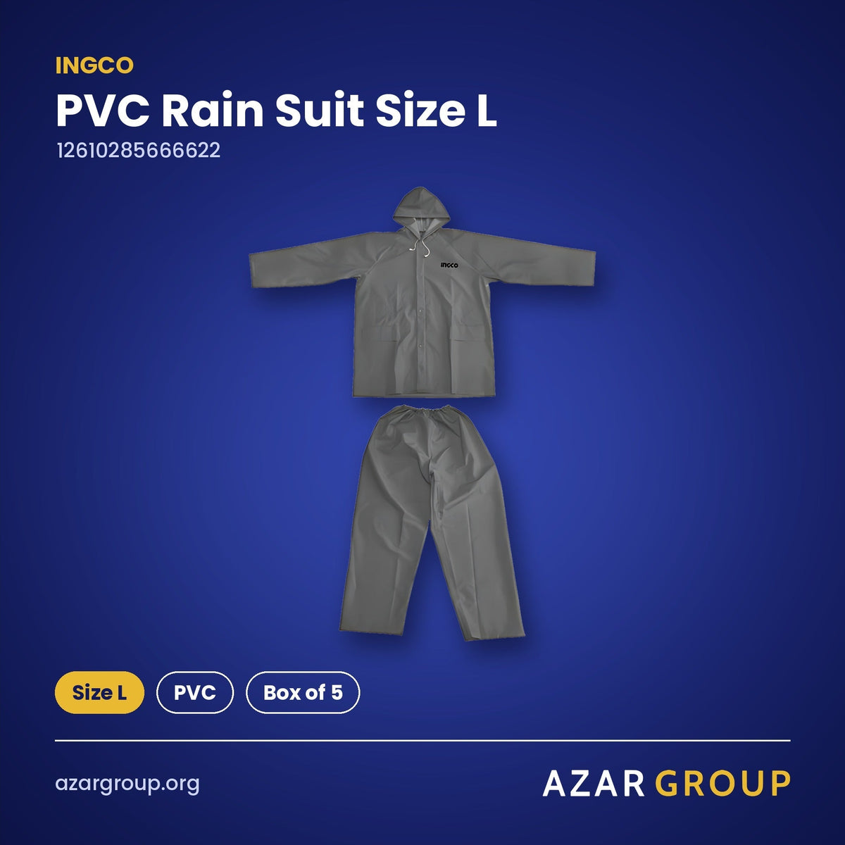 INGCO 12610285666622 PVC Rain Suit Size L – Size L, PVC, Box of 5
