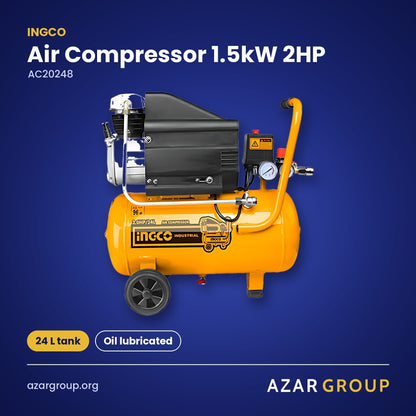 INGCO AC20248 Air Compressor 1.5kW 2HP – 24 L tank, Oil lubricated
