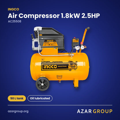 INGCO AC25508 Air Compressor 1.8kW 2.5HP – 50 L tank, Oil lubricated