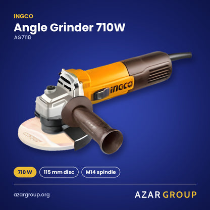 INGCO AG7118 Angle Grinder 710W – 710 W, 115 mm disc, M14 spindle