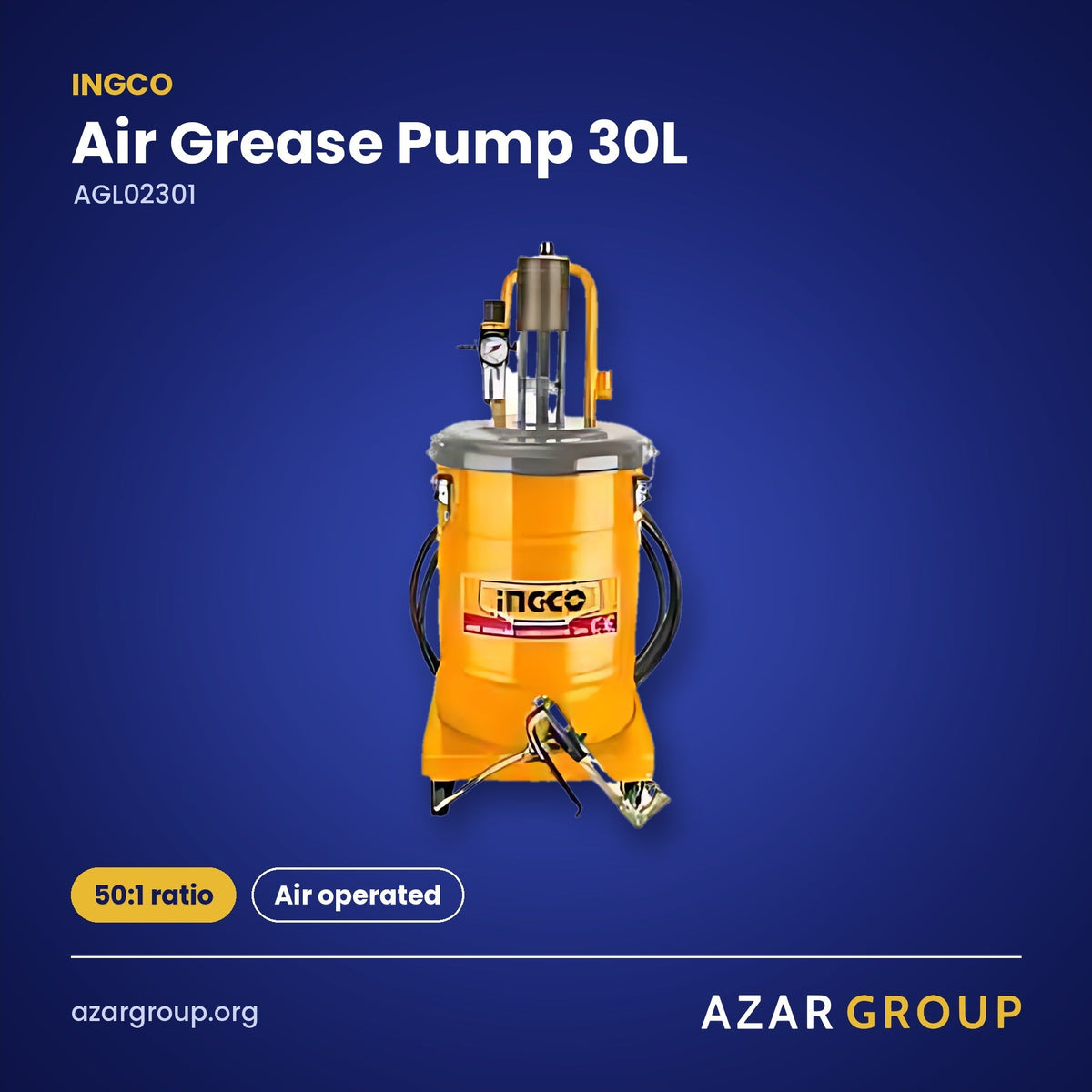 INGCO AGL02301 Air Grease Pump 30L – 50:1 ratio, Air operated