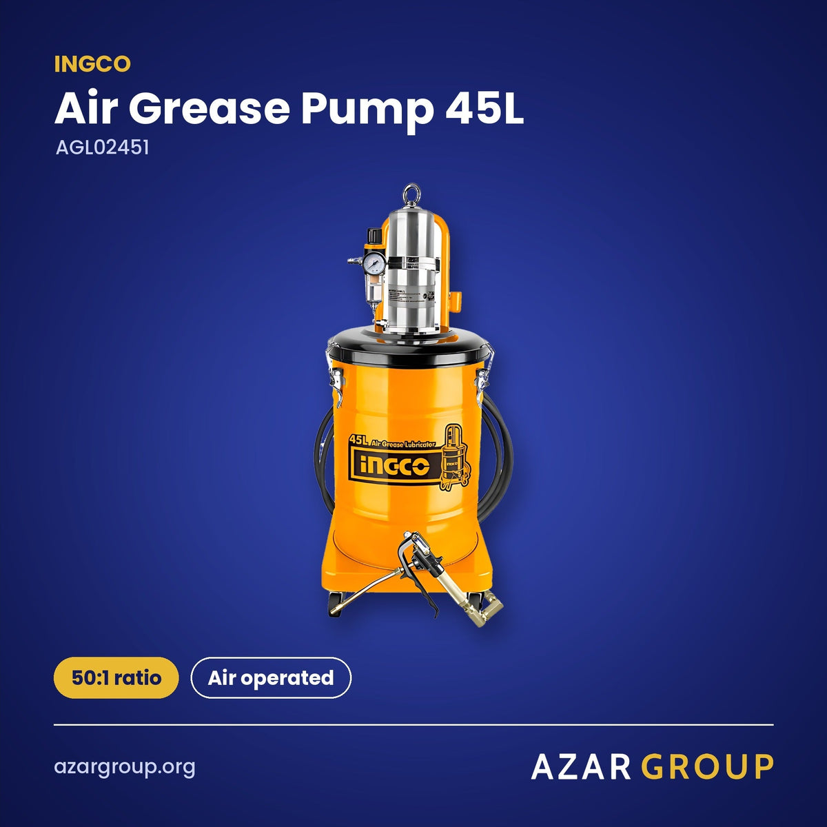 INGCO AGL02451 Air Grease Pump 45L – 50:1 ratio, Air operated