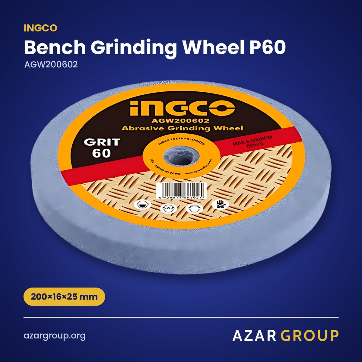 INGCO AGW200602 Bench Grinding Wheel P60 – 200×16×25 mm