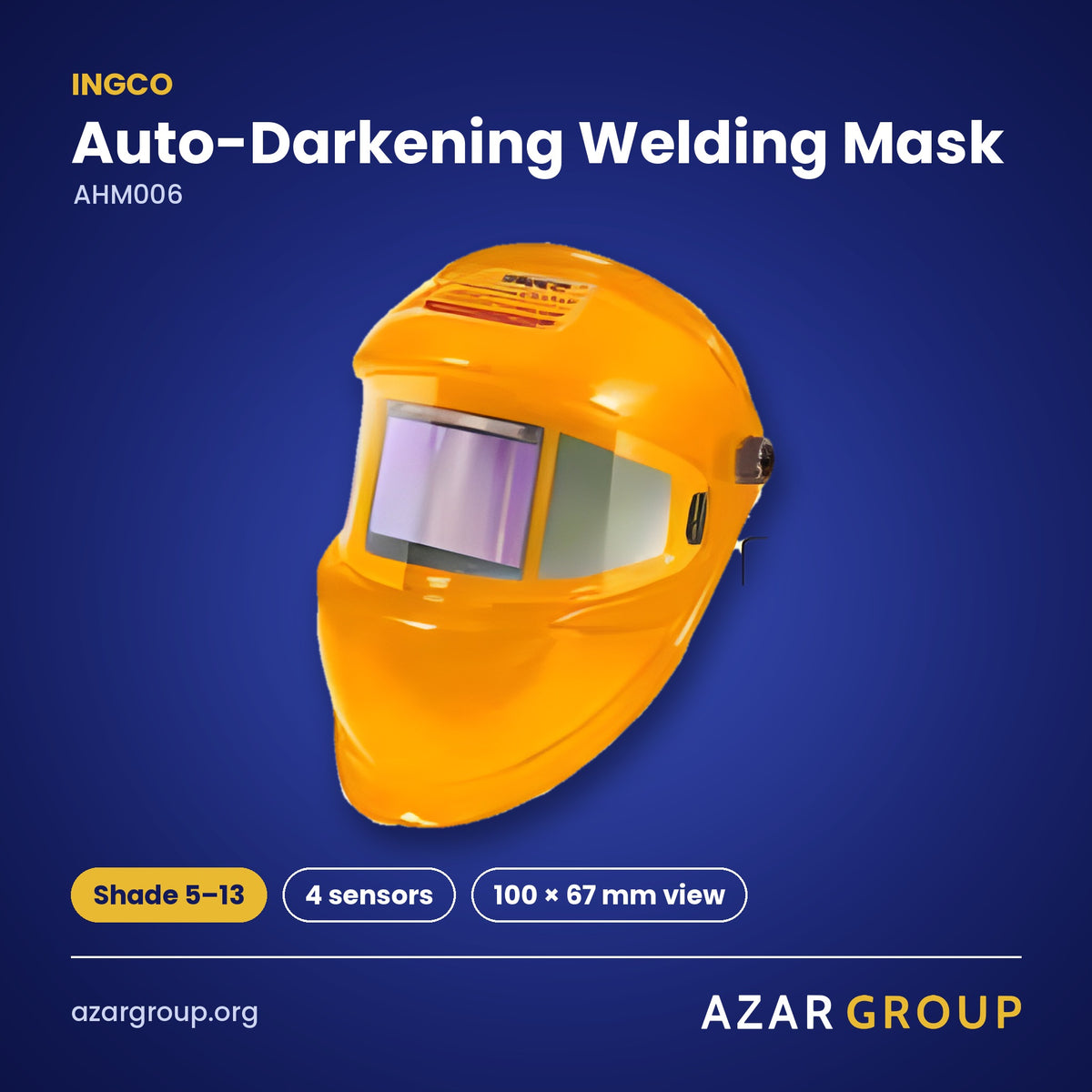 INGCO AHM006 Auto-Darkening Welding Mask – Shade 5–13, 4 sensors, 100 × 67 mm view