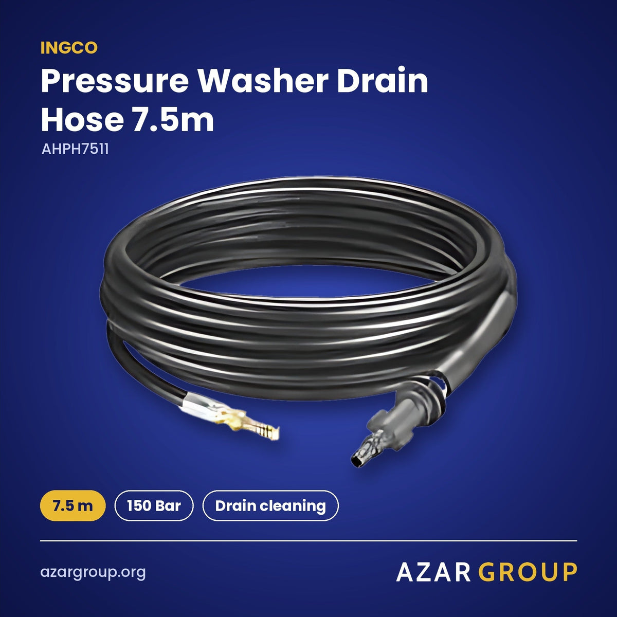 INGCO AHPH7511 Pressure Washer Drain Hose 7.5m – 7.5 m, 150 Bar, Drain cleaning