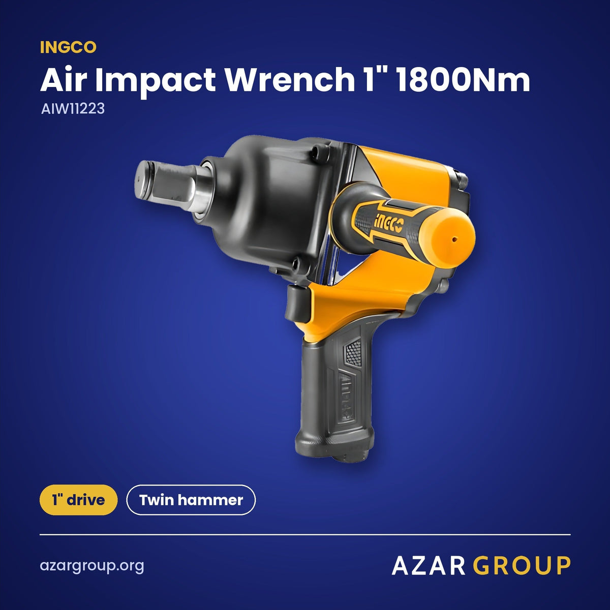INGCO AIW11223 Air Impact Wrench 1" 1800Nm – 1" drive, Twin hammer