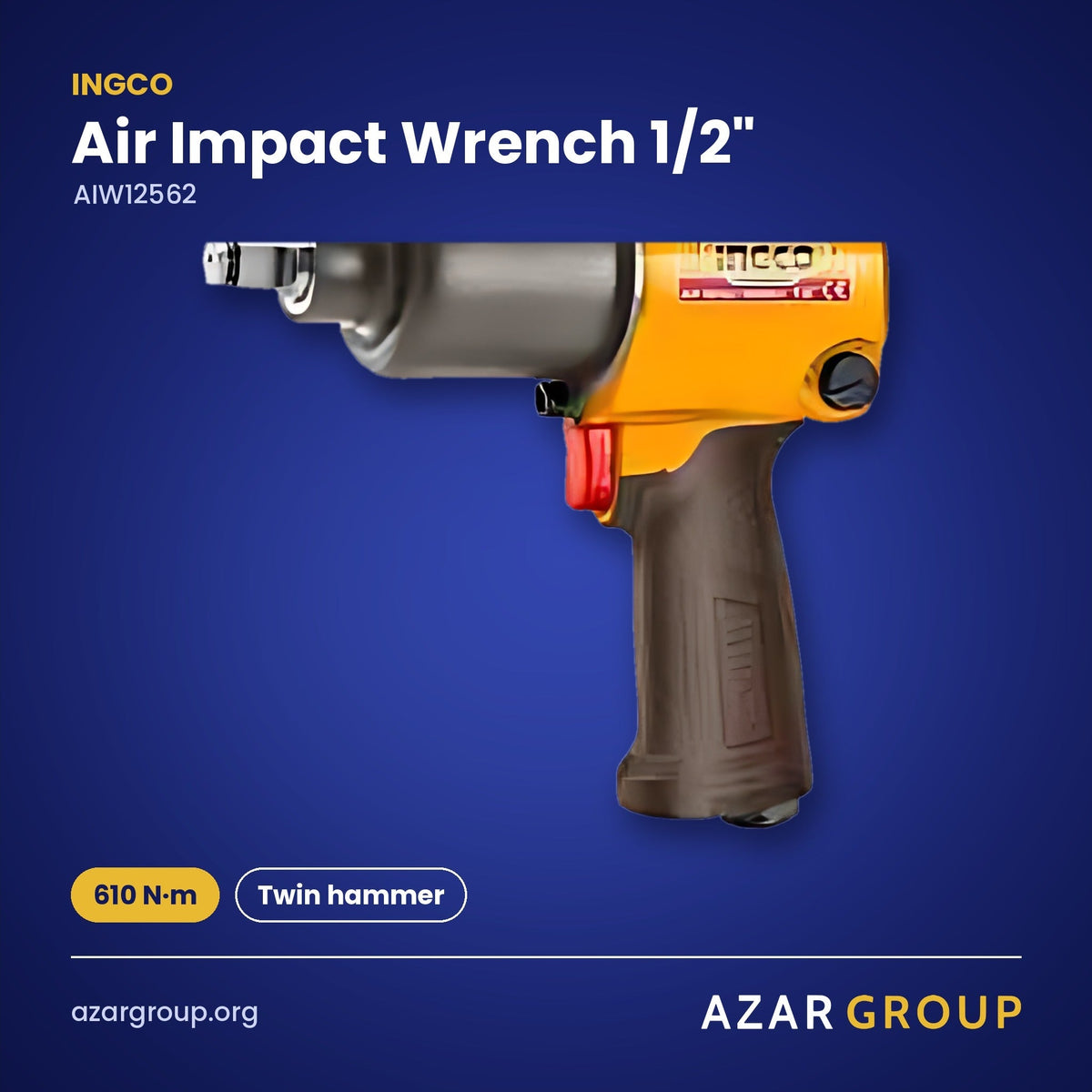 INGCO AIW12562 Air Impact Wrench 1/2" – 610 N·m, Twin hammer