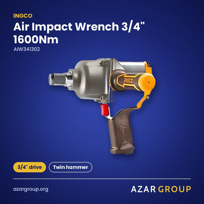 INGCO AIW341302 Air Impact Wrench 3/4" 1600Nm – 3/4" drive, Twin hammer