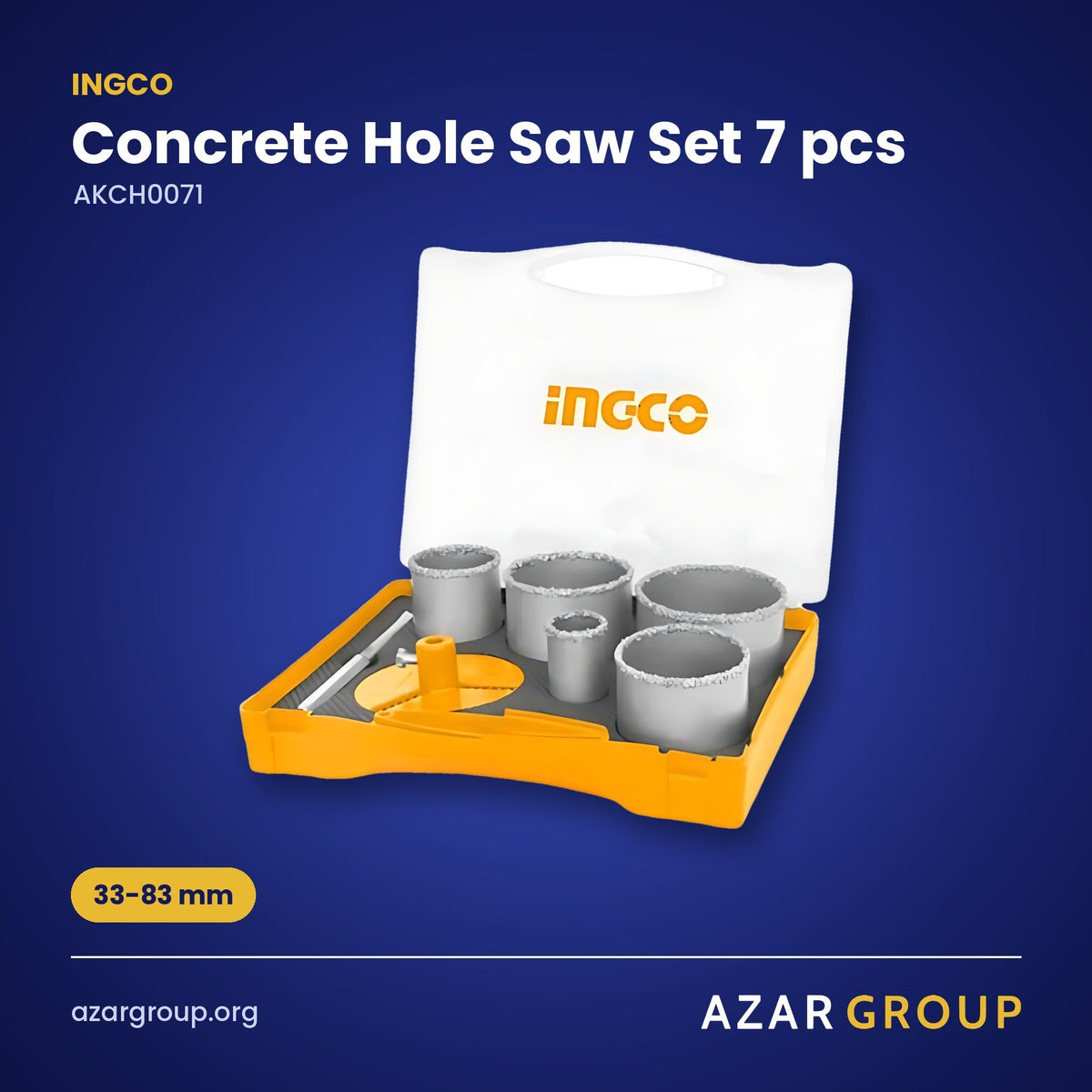 INGCO AKCH0071 Concrete Hole Saw Set 7 pcs – 33-83 mm