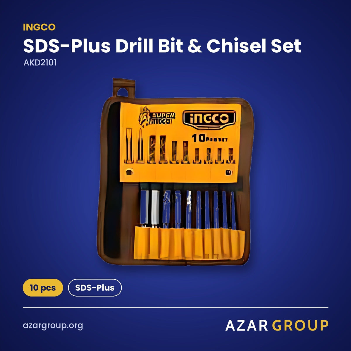 INGCO AKD2101 SDS-Plus Drill Bit & Chisel Set – 10 pcs, SDS-Plus