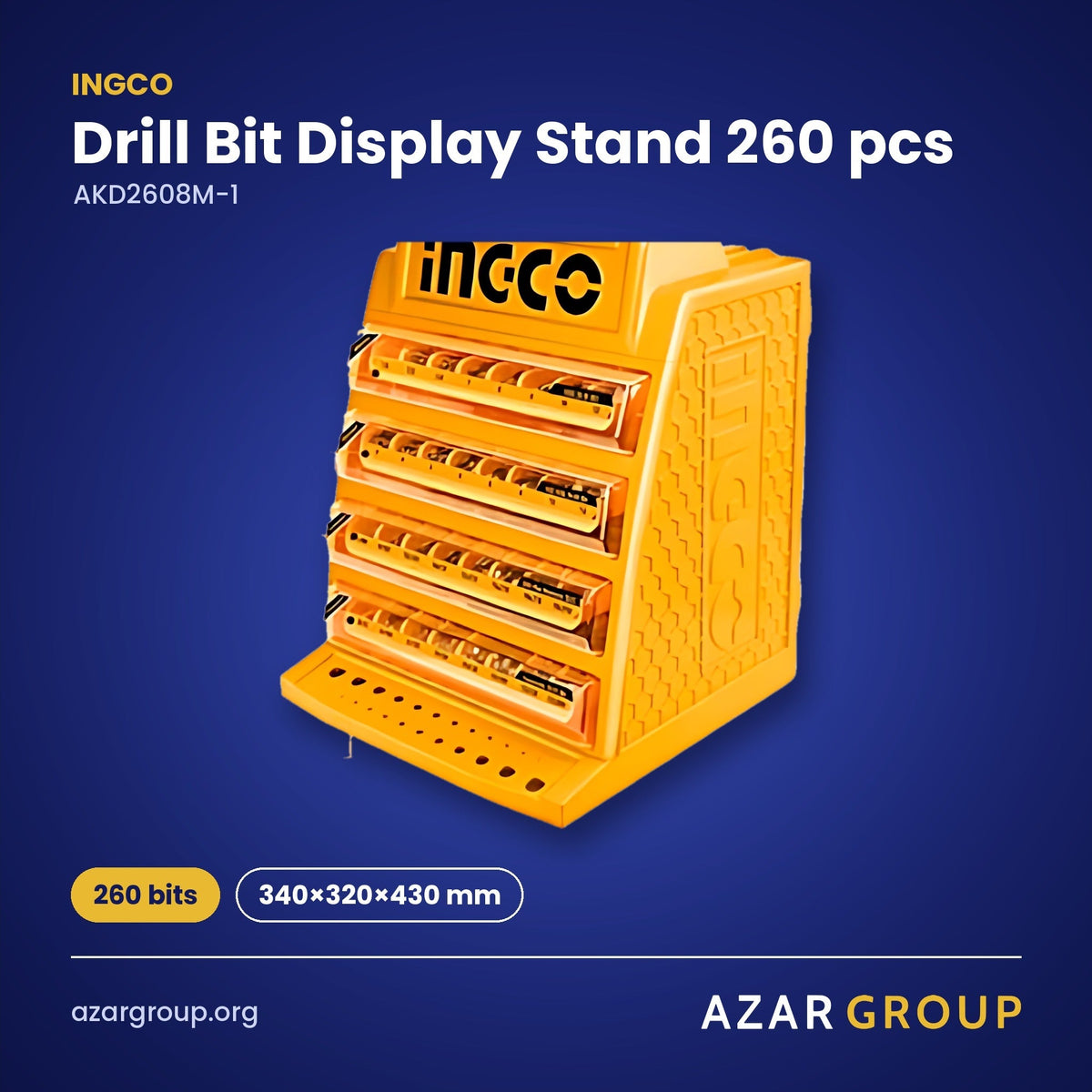 INGCO AKD2608M-1 Drill Bit Display Stand 260 pcs – 260 bits, 340×320×430 mm