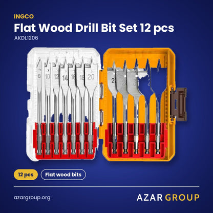 INGCO AKDL1206 Flat Wood Drill Bit Set 12 pcs – 12 pcs, Flat wood bits
