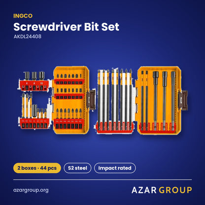 INGCO AKDL24408 Screwdriver Bit Set – 2 boxes · 44 pcs, S2 steel, Impact rated