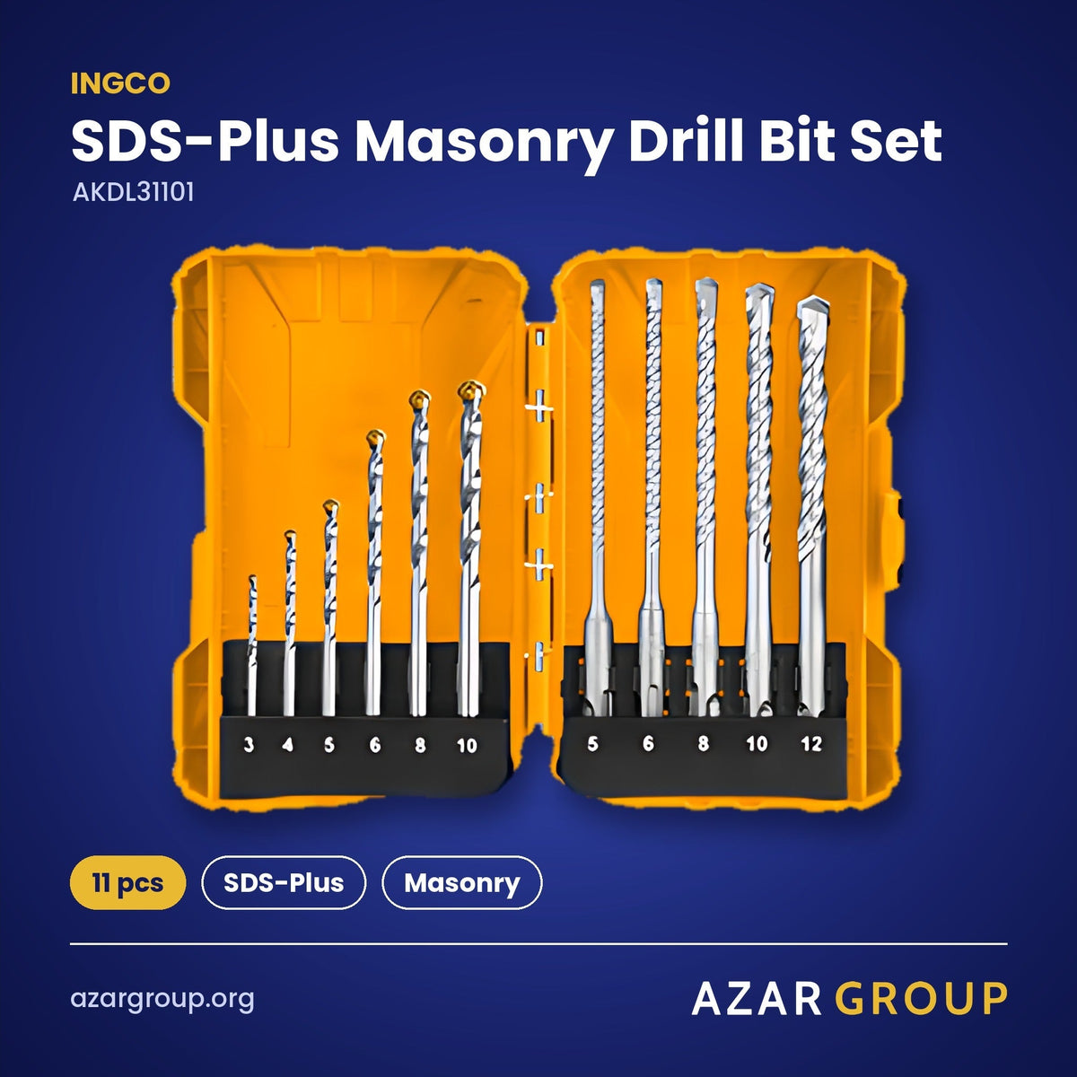 INGCO AKDL31101 SDS-Plus Masonry Drill Bit Set – 11 pcs, SDS-Plus, Masonry