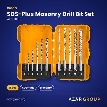 INGCO AKDL31101 SDS-Plus Masonry Drill Bit Set – 11 pcs, SDS-Plus, Masonry