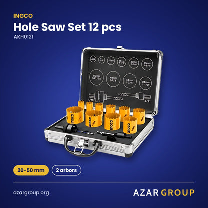 INGCO AKH0121 Hole Saw Set 12 pcs – 20-50 mm, 2 arbors