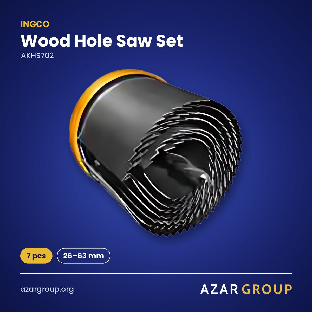 INGCO AKHS702 Wood Hole Saw Set – 7 pcs, 26–63 mm