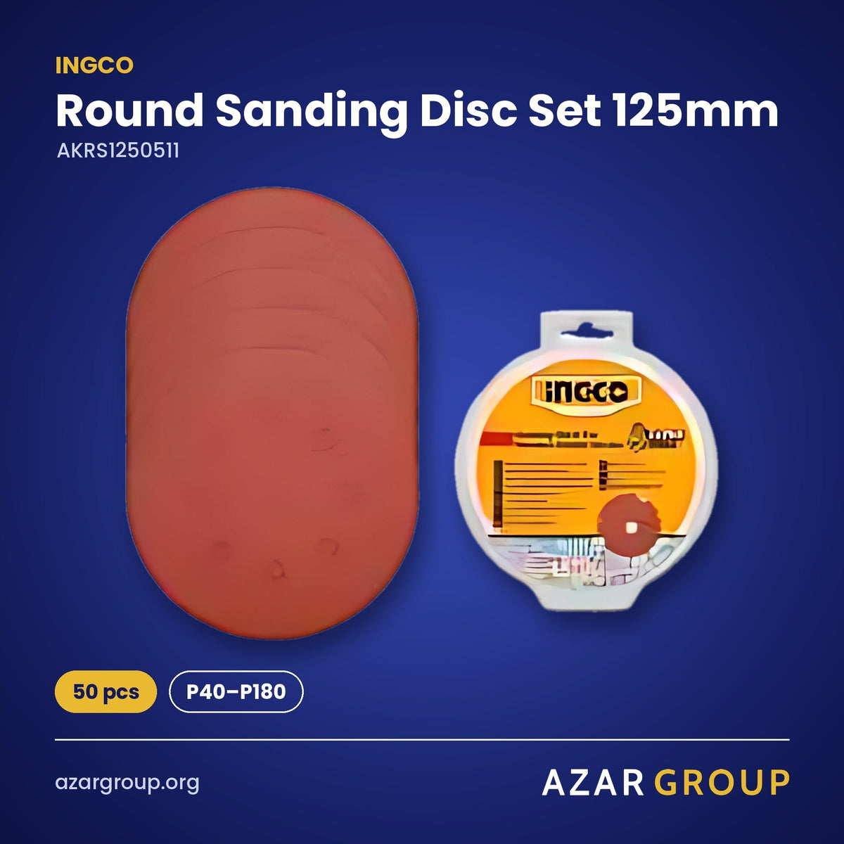 INGCO AKRS1250511 Round Sanding Disc Set 125mm – 50 pcs, P40–P180