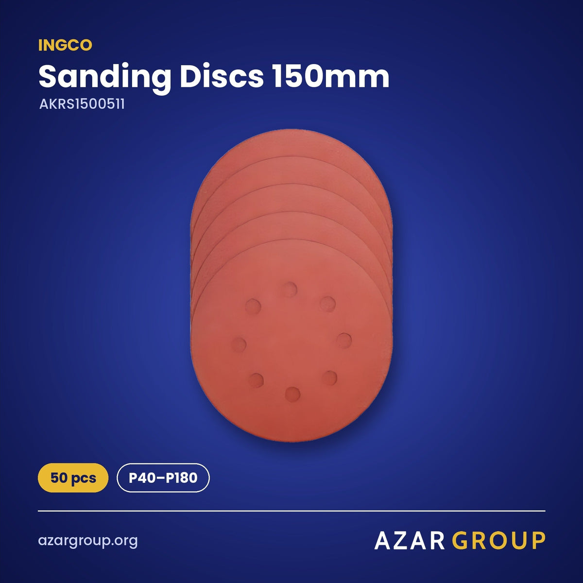 INGCO AKRS1500511 Sanding Discs 150mm – 50 pcs, P40–P180
