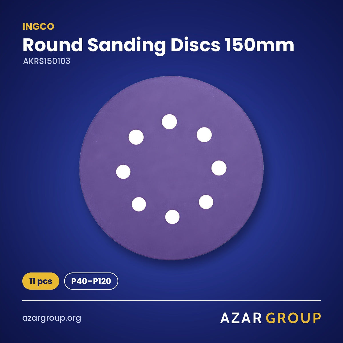INGCO AKRS150103 Round Sanding Discs 150mm – 11 pcs, P40–P120