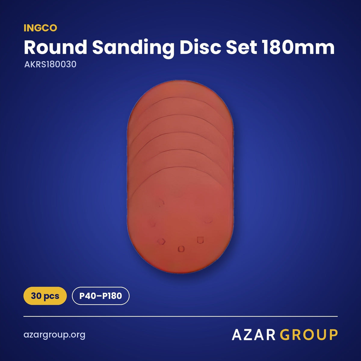 INGCO AKRS180030 Round Sanding Disc Set 180mm – 30 pcs, P40–P180