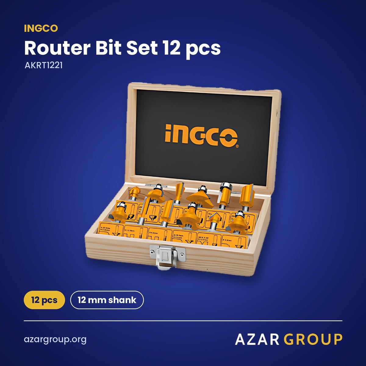 INGCO AKRT1221 Router Bit Set 12 pcs – 12 pcs, 12 mm shank