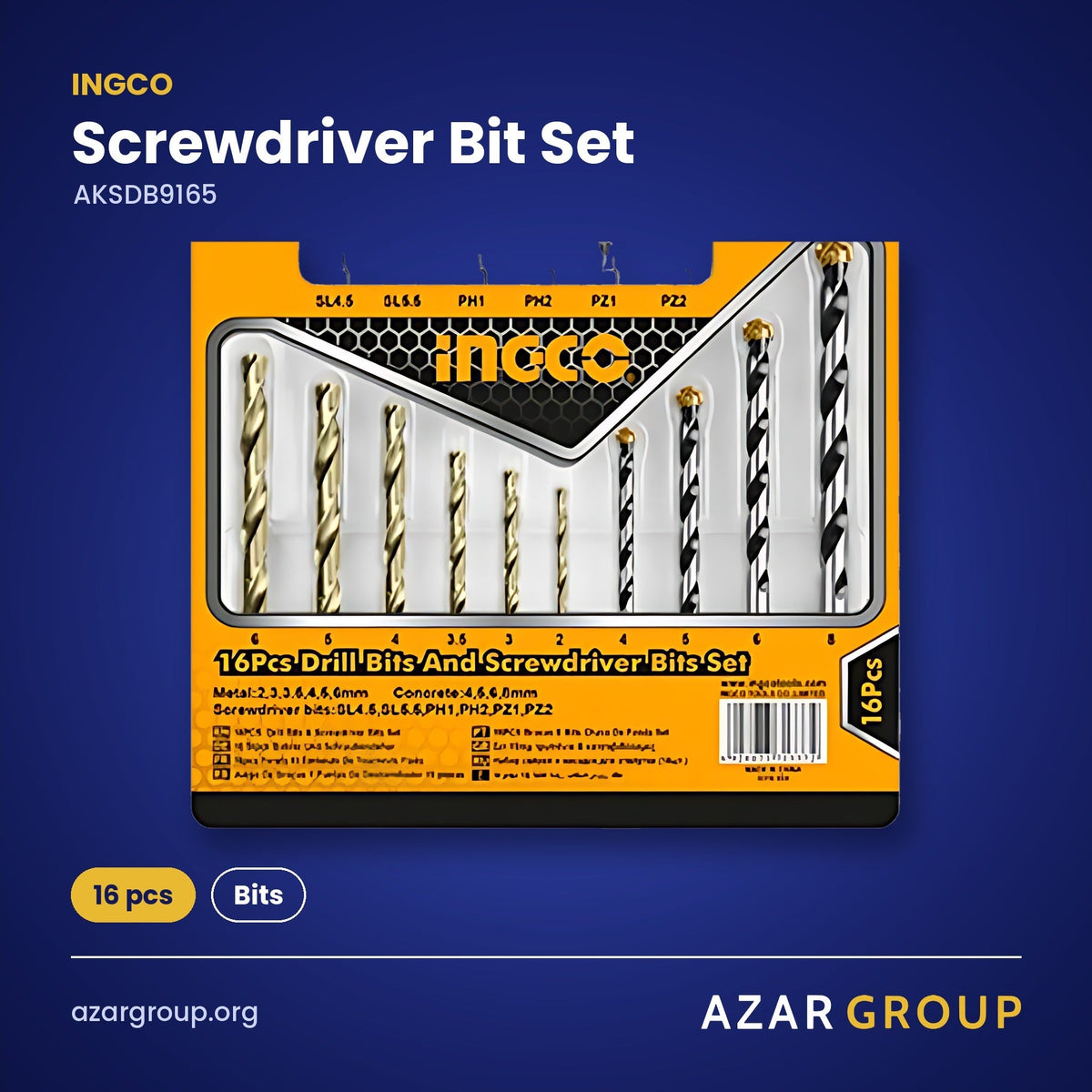 INGCO AKSDB9165 Screwdriver Bit Set – 16 pcs, Bits