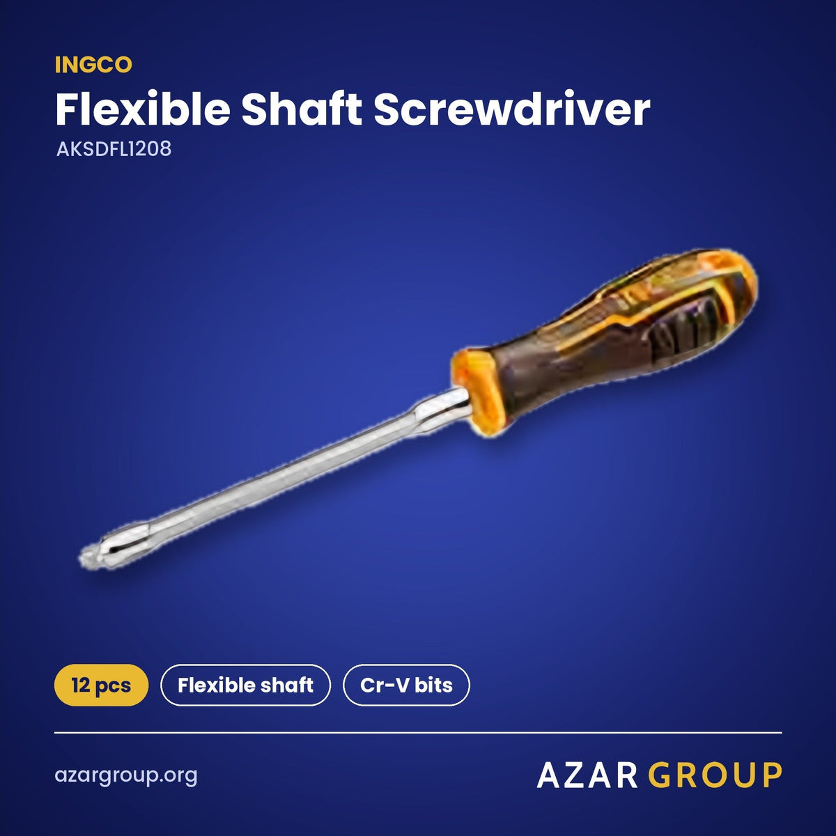 INGCO AKSDFL1208 Flexible Shaft Screwdriver – 12 pcs, Flexible shaft, Cr-V bits