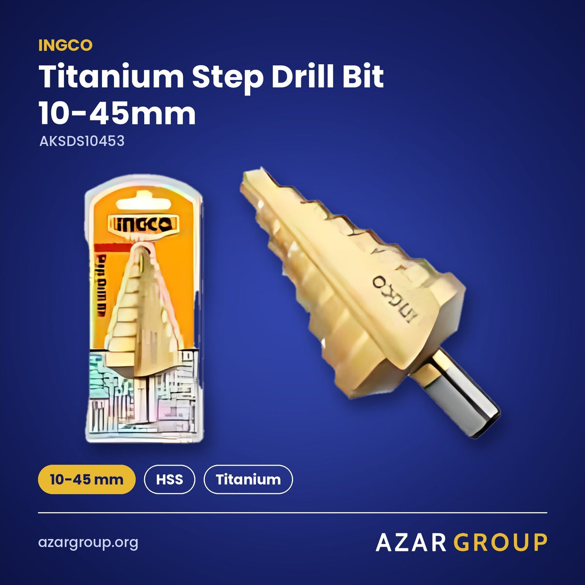 INGCO AKSDS10453 Titanium Step Drill Bit 10-45mm – 10-45 mm, HSS, Titanium
