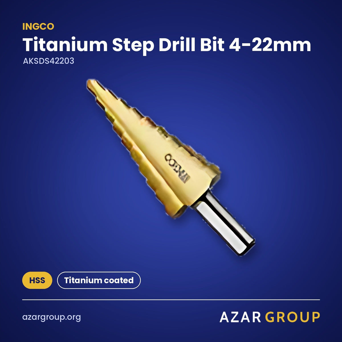 INGCO AKSDS42203 Titanium Step Drill Bit 4-22mm – HSS, Titanium coated