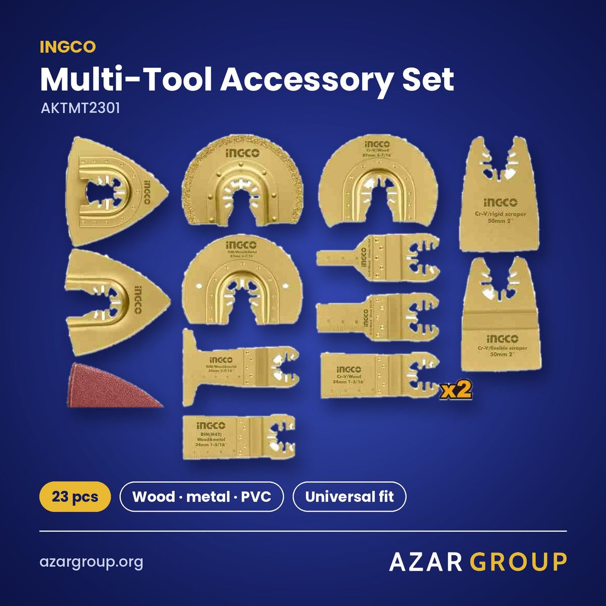 INGCO AKTMT2301 Multi-Tool Accessory Set – 23 pcs, Wood · metal · PVC, Universal fit