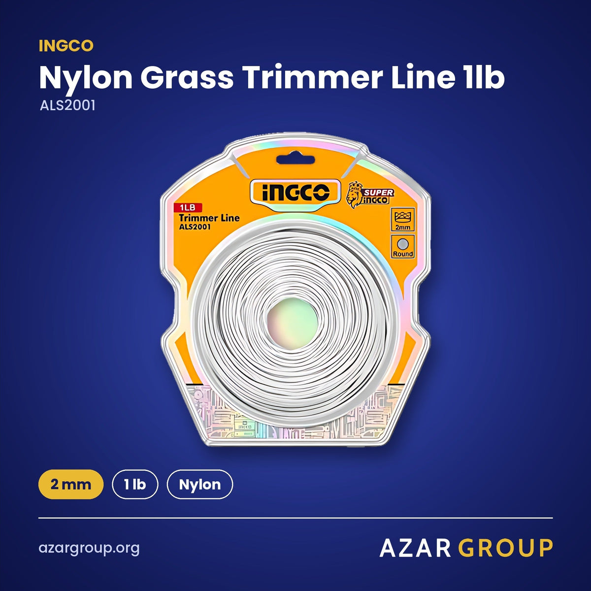INGCO ALS2001 Nylon Grass Trimmer Line 1lb – 2 mm, 1 lb, Nylon