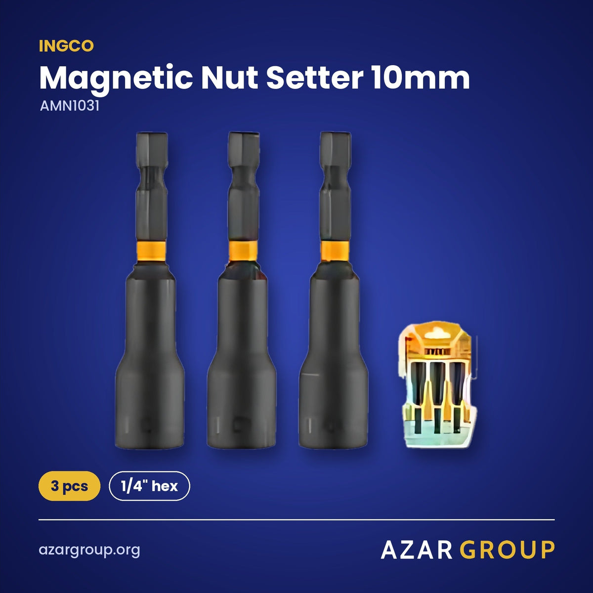 INGCO AMN1031 Magnetic Nut Setter 10mm – 3 pcs, 1/4" hex