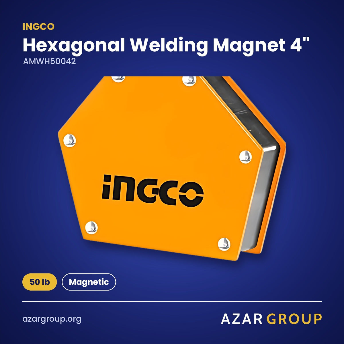 INGCO AMWH50042 Hexagonal Welding Magnet 4" – 50 lb, Magnetic