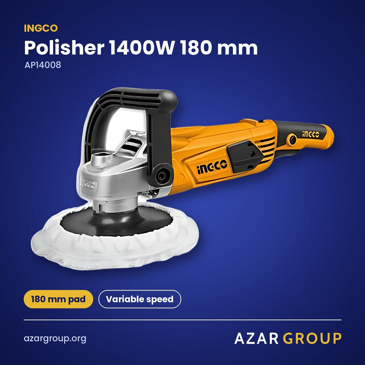 INGCO AP14008 Polisher 1400W 180 mm – 180 mm pad, Variable speed